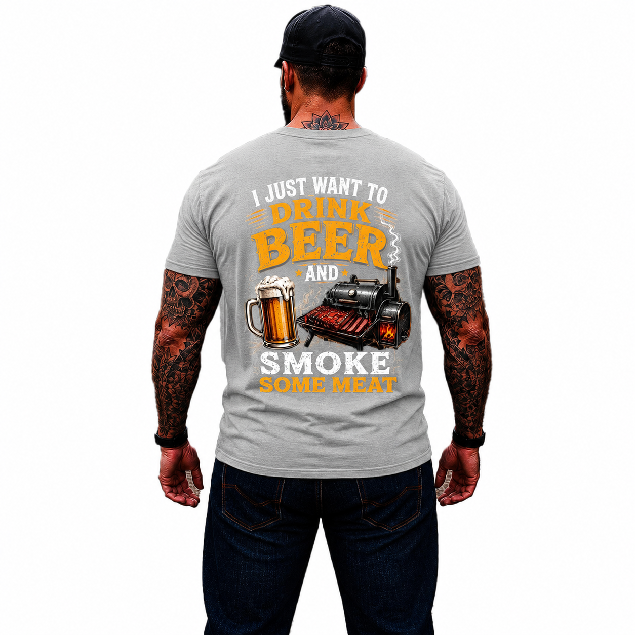 I Just Want To Drink Beer And Smoke Some Meat Shirt Funny BBQ Graphic Tee Grilling Gift For Men