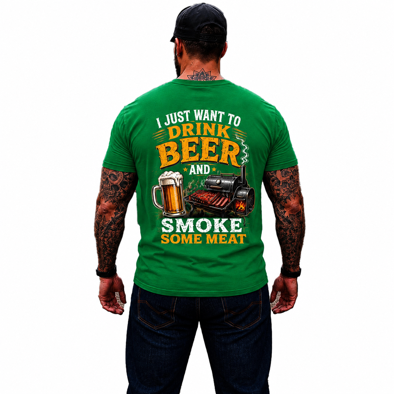 I Just Want To Drink Beer And Smoke Some Meat Shirt Funny BBQ Graphic Tee Grilling Gift For Men