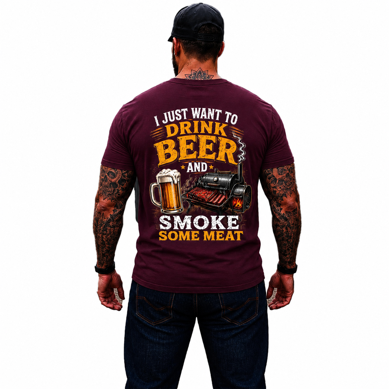 I Just Want To Drink Beer And Smoke Some Meat Shirt Funny BBQ Graphic Tee Grilling Gift For Men