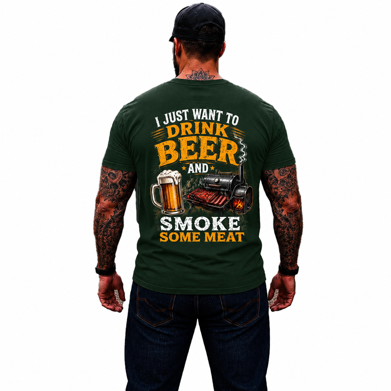 I Just Want To Drink Beer And Smoke Some Meat Shirt Funny BBQ Graphic Tee Grilling Gift For Men