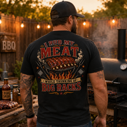 I Rub My Meat While Thinking Of Big Racks Shirt Funny BBQ Graphic Tee Gift For Men