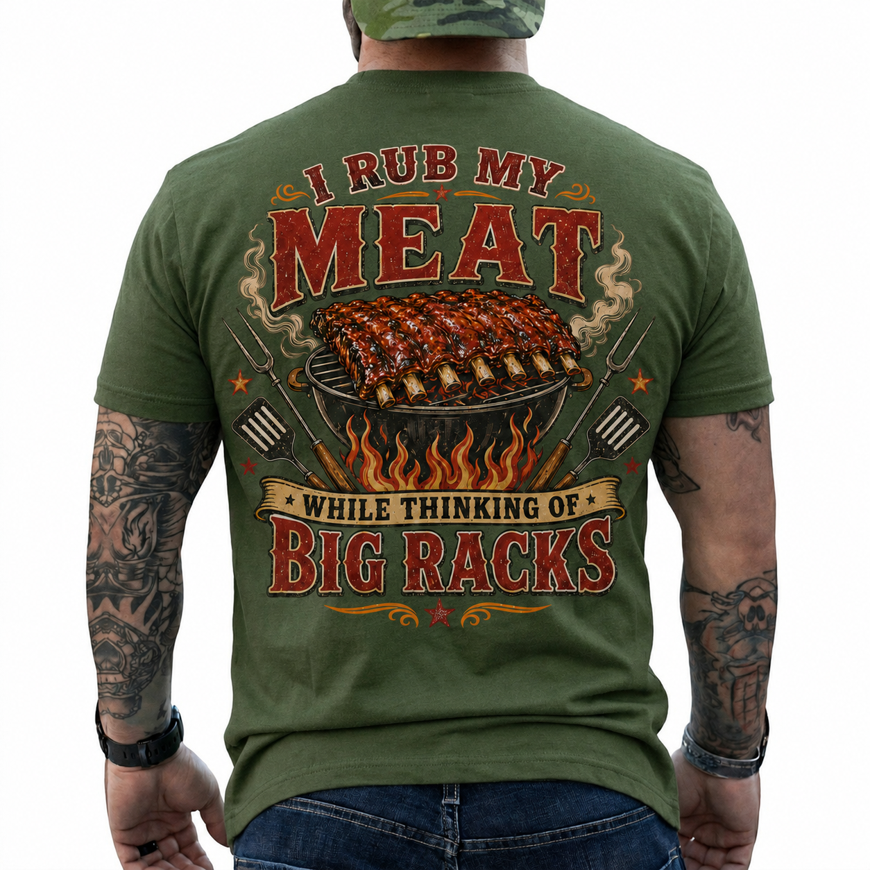 I Rub My Meat While Thinking Of Big Racks Shirt Funny BBQ Graphic Tee Gift For Men