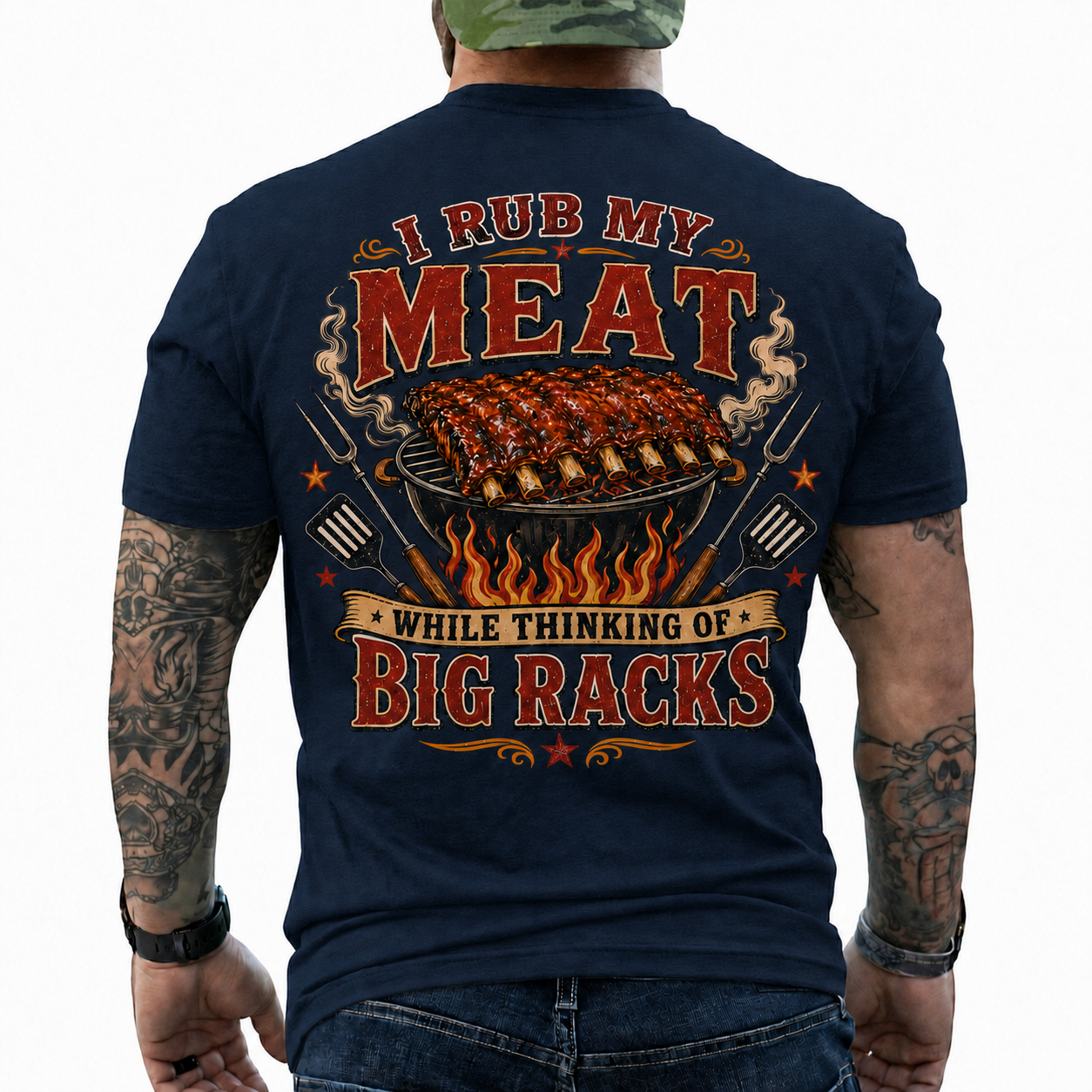 I Rub My Meat While Thinking Of Big Racks Shirt Funny BBQ Graphic Tee Gift For Men
