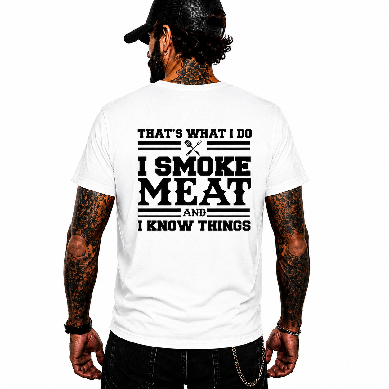 I Smoke Meat And I Know Things Shirt Funny BBQ Pitmaster Graphic Tee Gift For Men