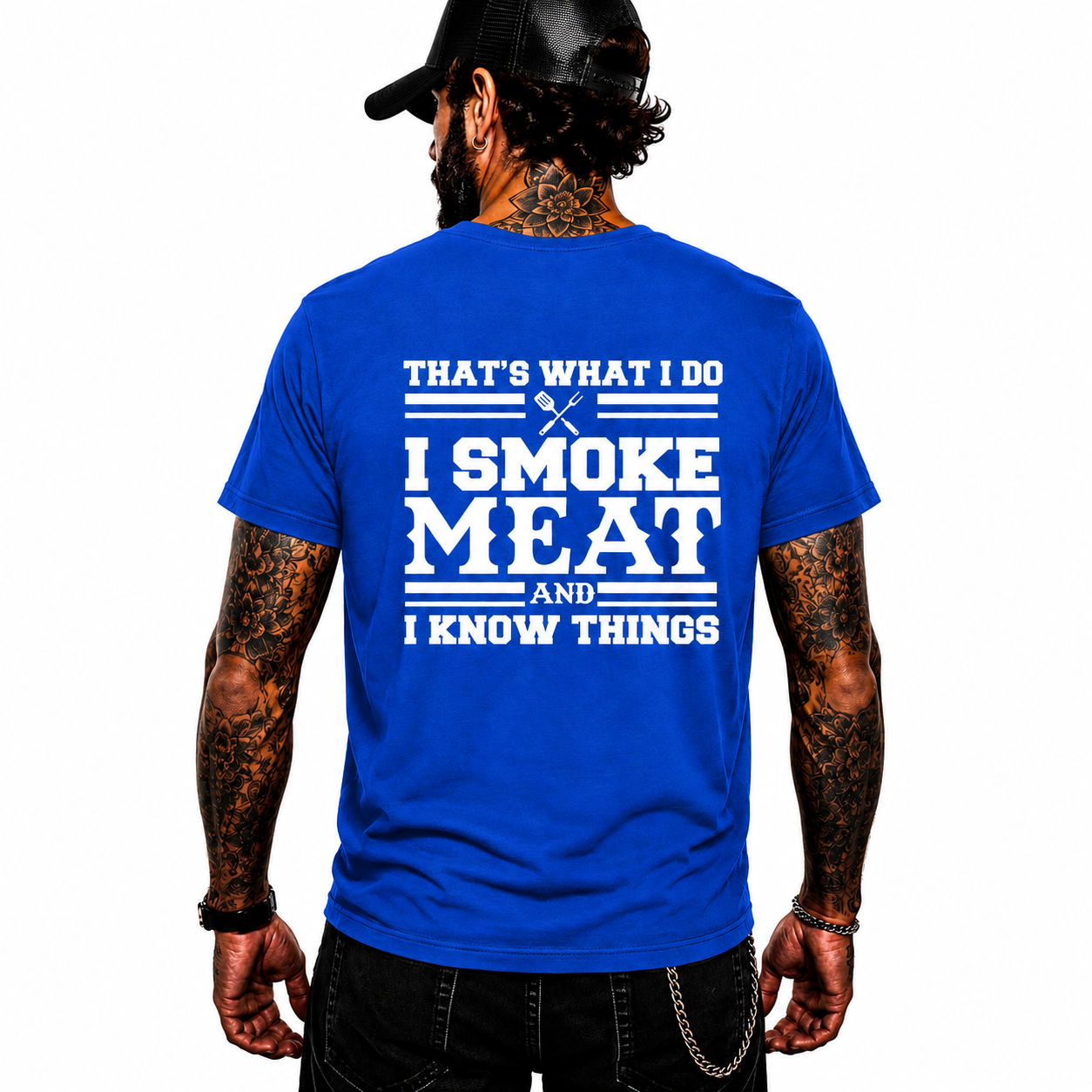 I Smoke Meat And I Know Things Shirt Funny BBQ Pitmaster Graphic Tee Gift For Men