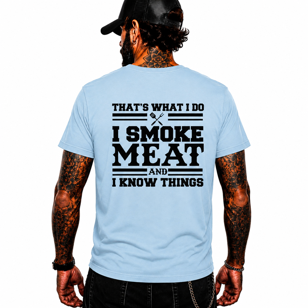 I Smoke Meat And I Know Things Shirt Funny BBQ Pitmaster Graphic Tee Gift For Men