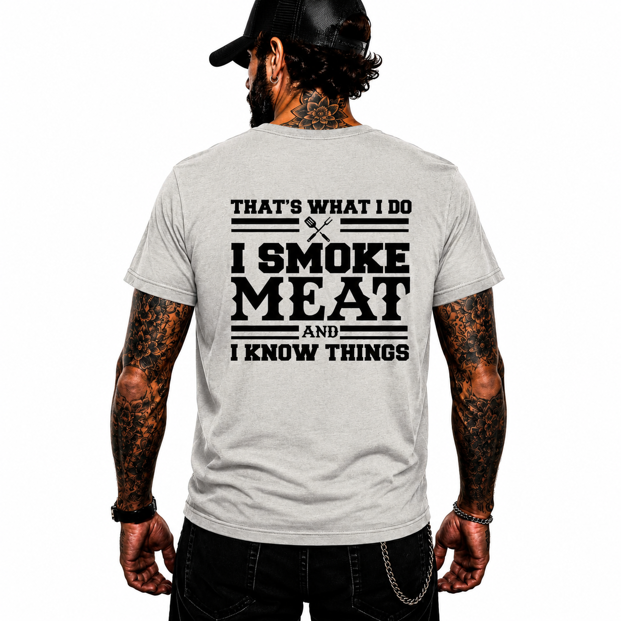 I Smoke Meat And I Know Things Shirt Funny BBQ Pitmaster Graphic Tee Gift For Men