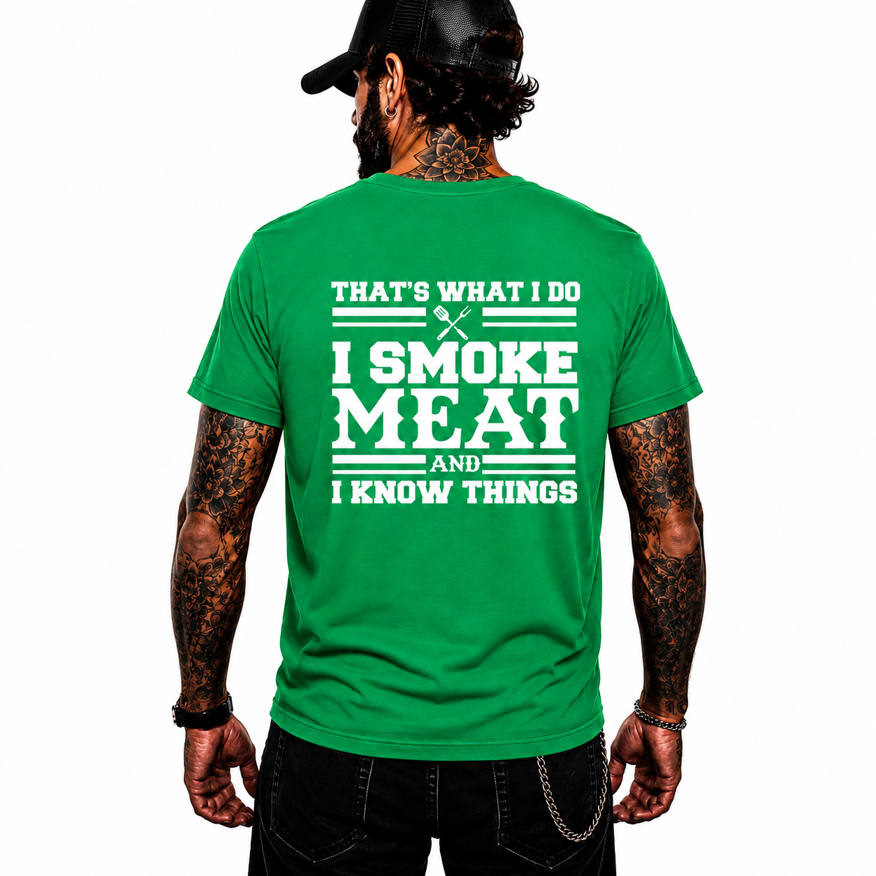 I Smoke Meat And I Know Things Shirt Funny BBQ Pitmaster Graphic Tee Gift For Men