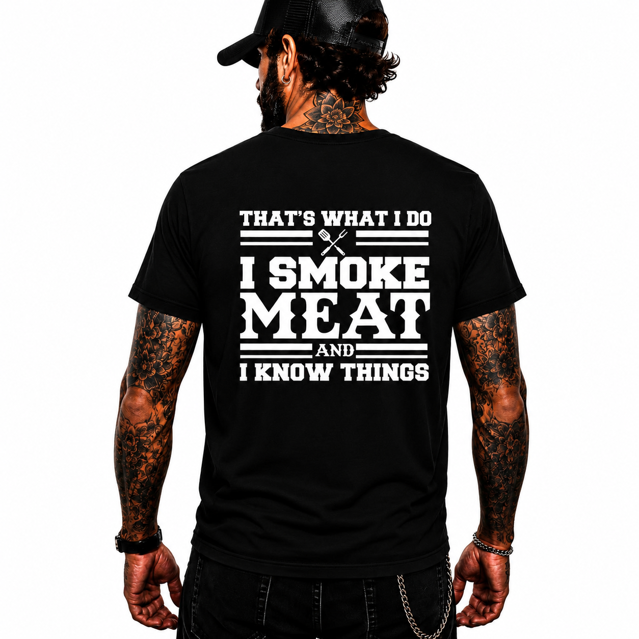 I Smoke Meat And I Know Things Shirt Funny BBQ Pitmaster Graphic Tee Gift For Men