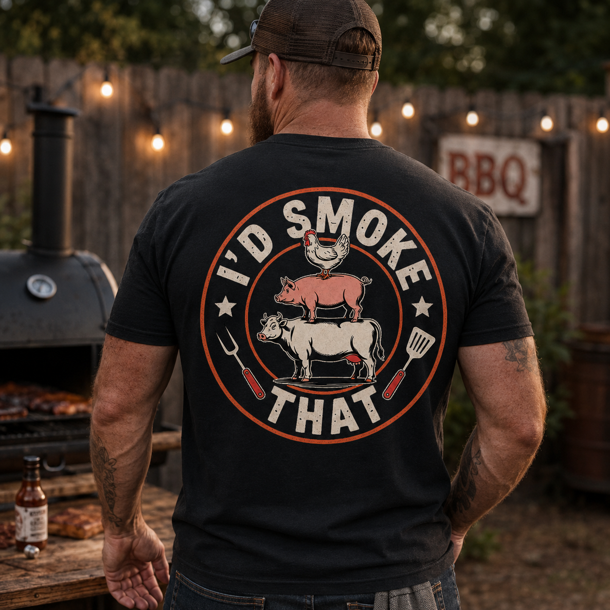 Id Smoke That Shirt Funny BBQ Animal Stack Graphic Tee Pitmaster Gift For Men