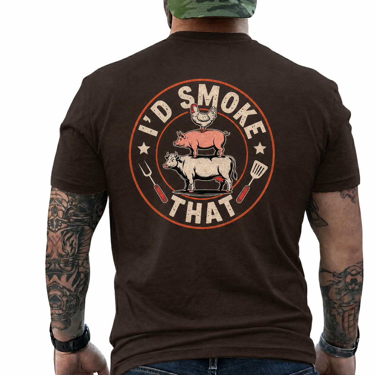Id Smoke That Shirt Funny BBQ Animal Stack Graphic Tee Pitmaster Gift For Men