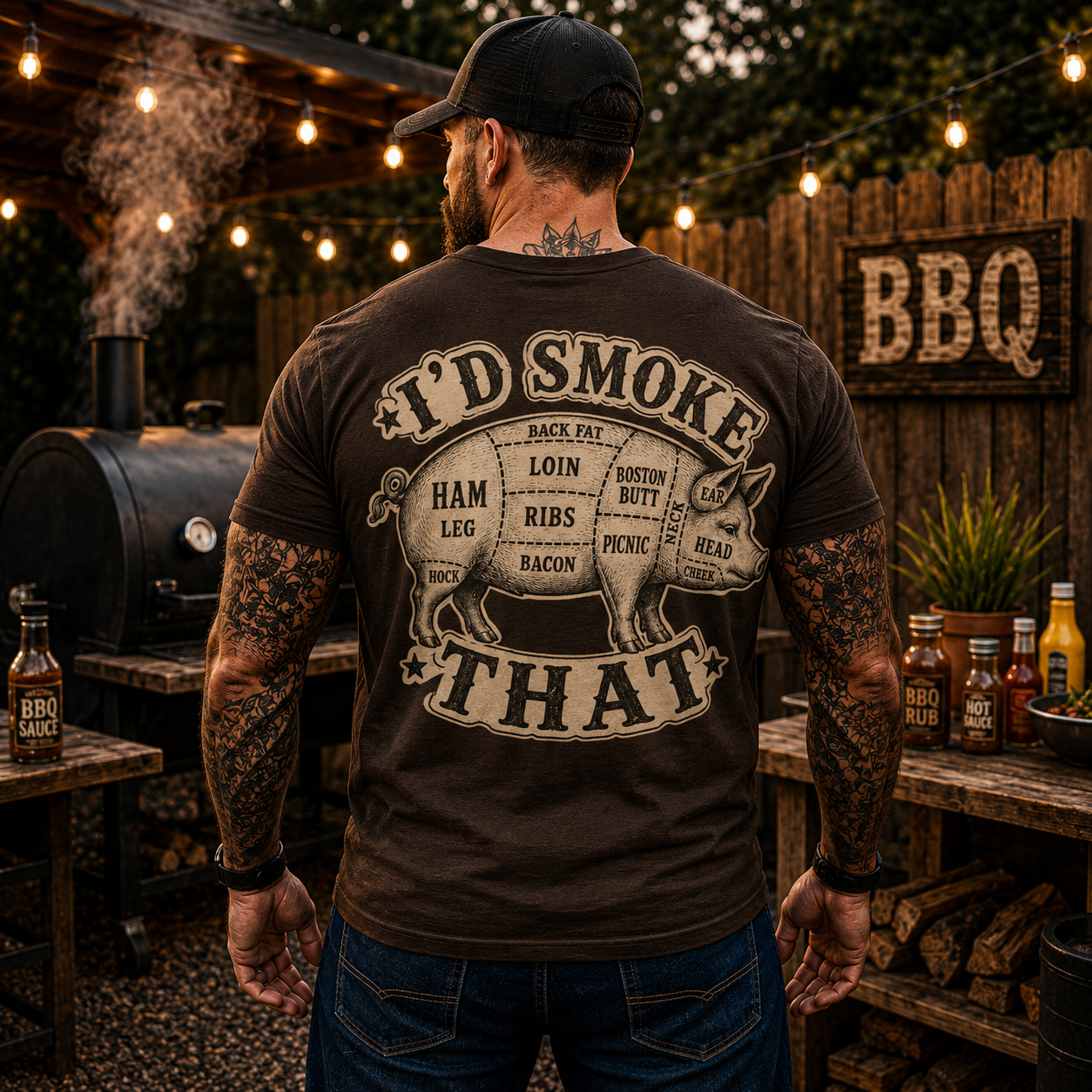 Id Smoke That Shirt Funny BBQ Pig Butcher Graphic Tee Pitmaster Gift For Men