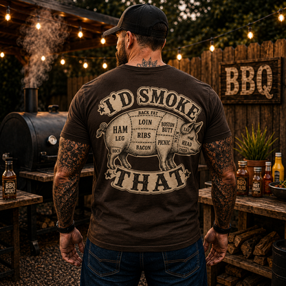 Id Smoke That Shirt Funny BBQ Pig Butcher Graphic Tee Pitmaster Gift For Men