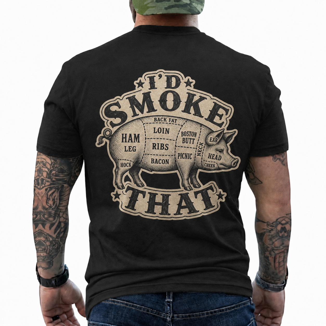 Id Smoke That Shirt Funny BBQ Pig Butcher Graphic Tee Pitmaster Gift For Men
