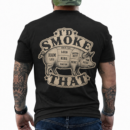 Id Smoke That Shirt Funny BBQ Pig Butcher Graphic Tee Pitmaster Gift For Men