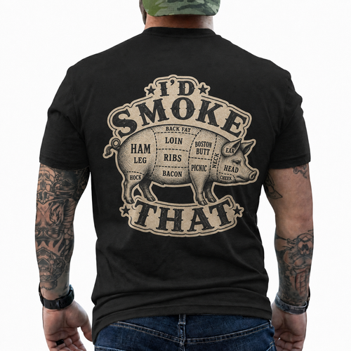 Id Smoke That Shirt Funny BBQ Pig Butcher Graphic Tee Pitmaster Gift For Men