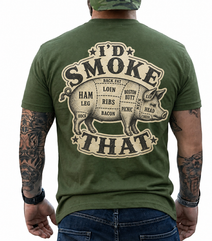 Id Smoke That Shirt Funny BBQ Pig Butcher Graphic Tee Pitmaster Gift For Men