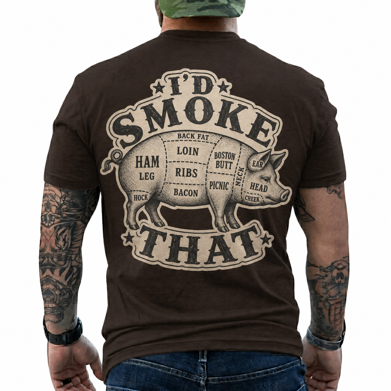 Id Smoke That Shirt Funny BBQ Pig Butcher Graphic Tee Pitmaster Gift For Men