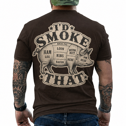 Id Smoke That Shirt Funny BBQ Pig Butcher Graphic Tee Pitmaster Gift For Men
