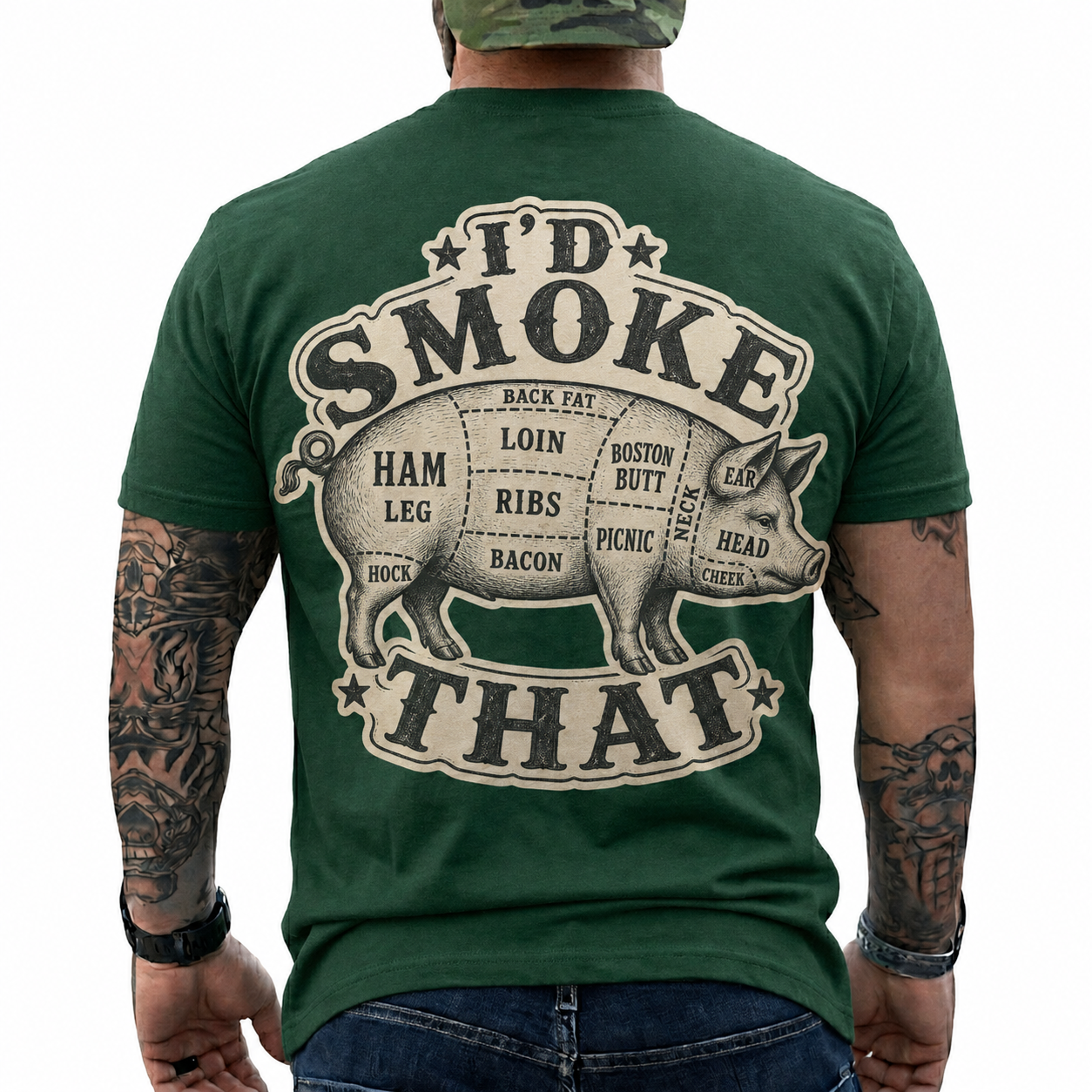 Id Smoke That Shirt Funny BBQ Pig Butcher Graphic Tee Pitmaster Gift For Men