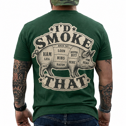 Id Smoke That Shirt Funny BBQ Pig Butcher Graphic Tee Pitmaster Gift For Men