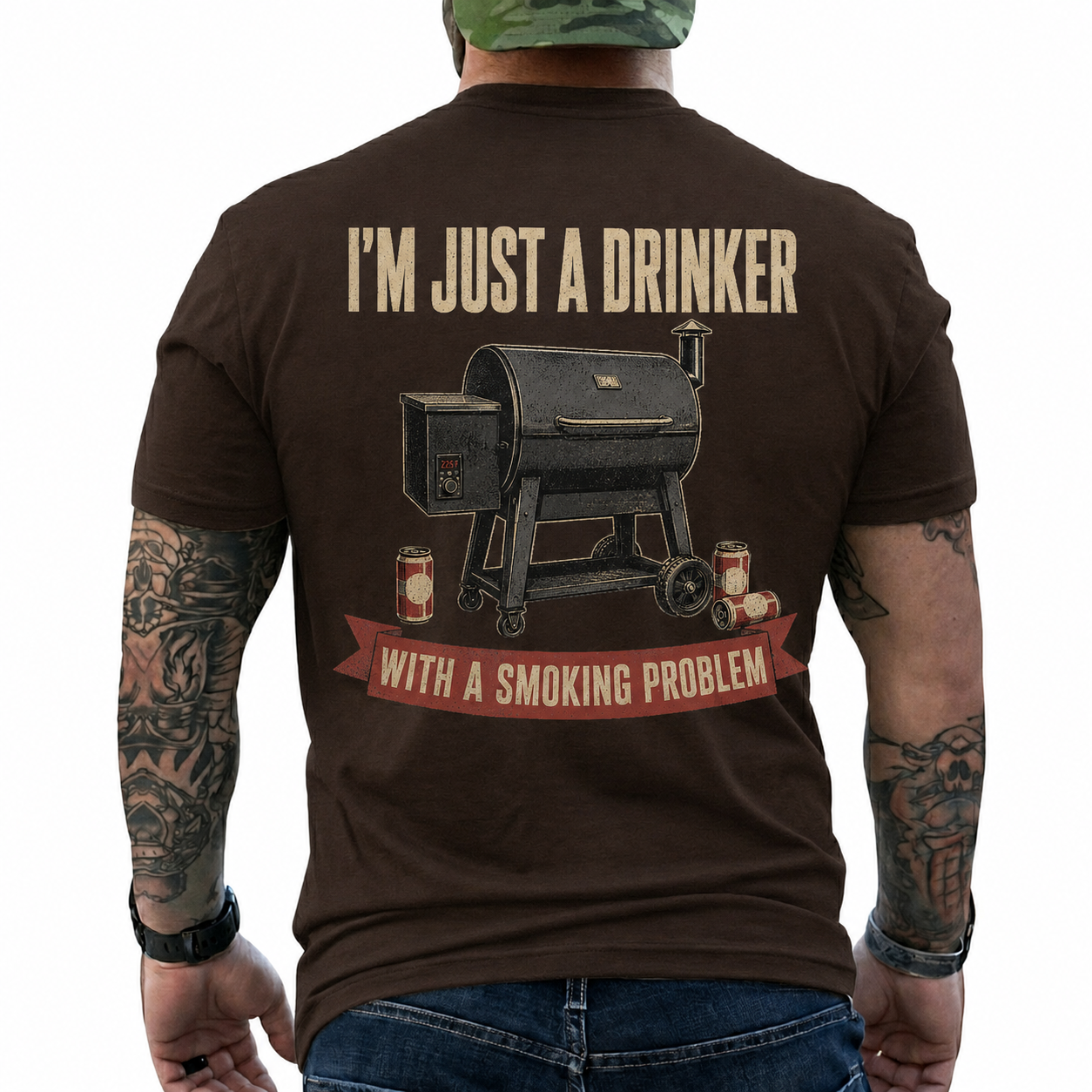 Im Just A Drinker With A Smoking Problem Shirt Funny BBQ Graphic Tee Gift For Men