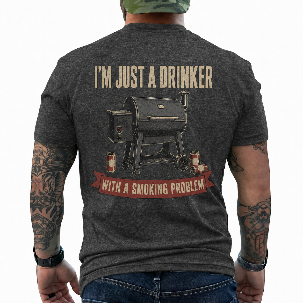 Im Just A Drinker With A Smoking Problem Shirt Funny BBQ Graphic Tee Gift For Men