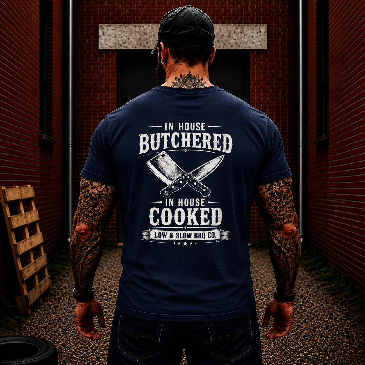 In House Butchered In House Cooked Shirt Funny BBQ Pitmaster Graphic Tee Gift For Men