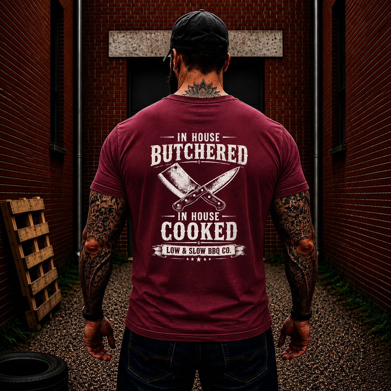 In House Butchered In House Cooked Shirt Funny BBQ Pitmaster Graphic Tee Gift For Men