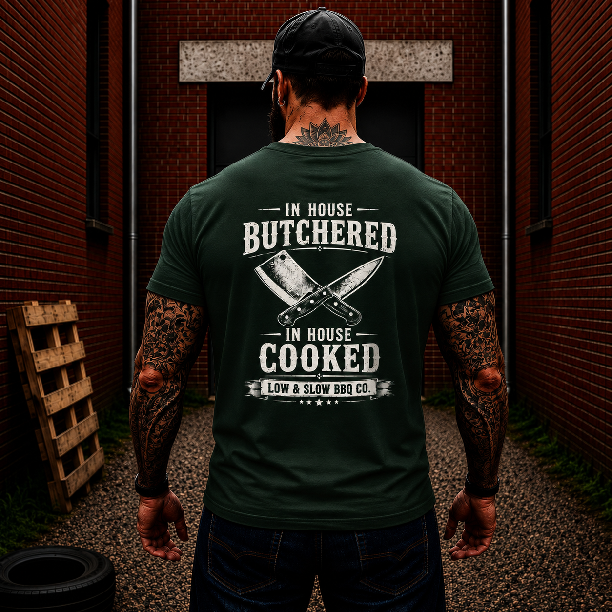 In House Butchered In House Cooked Shirt Funny BBQ Pitmaster Graphic Tee Gift For Men