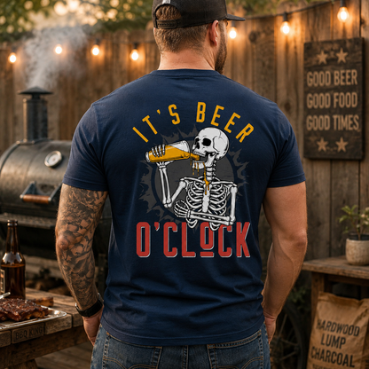 Its Beer Oclock Shirt Funny Skeleton Beer Graphic Tee Gift For Men