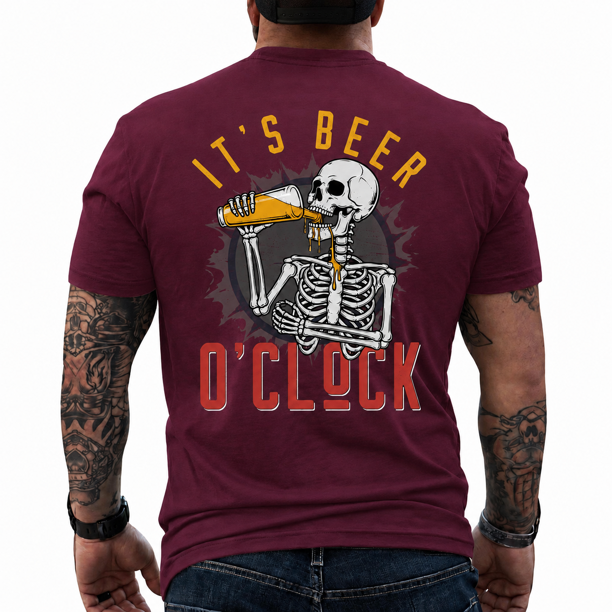Its Beer Oclock Shirt Funny Skeleton Beer Graphic Tee Gift For Men