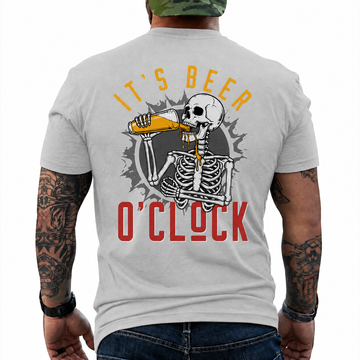 Its Beer Oclock Shirt Funny Skeleton Beer Graphic Tee Gift For Men