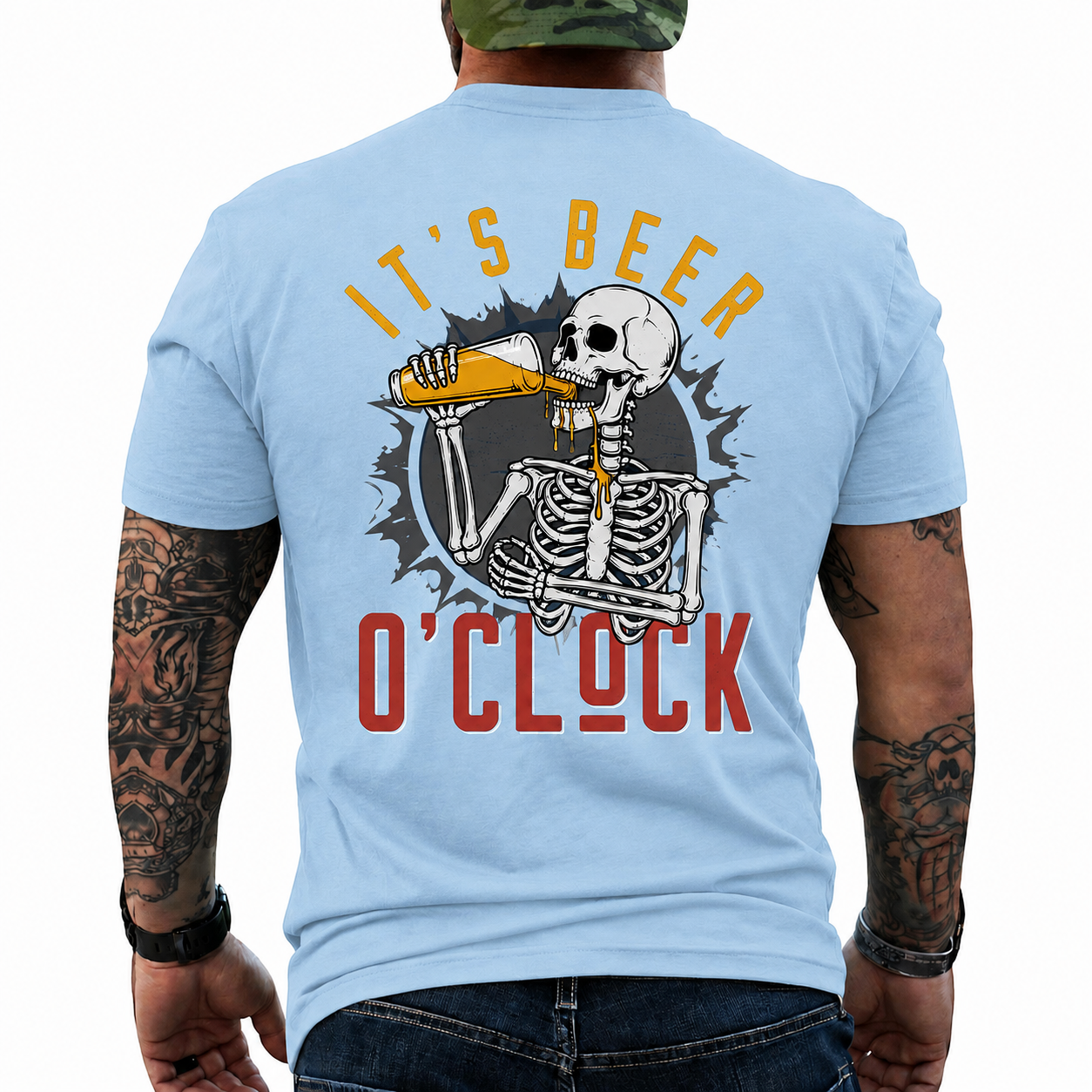 Its Beer Oclock Shirt Funny Skeleton Beer Graphic Tee Gift For Men