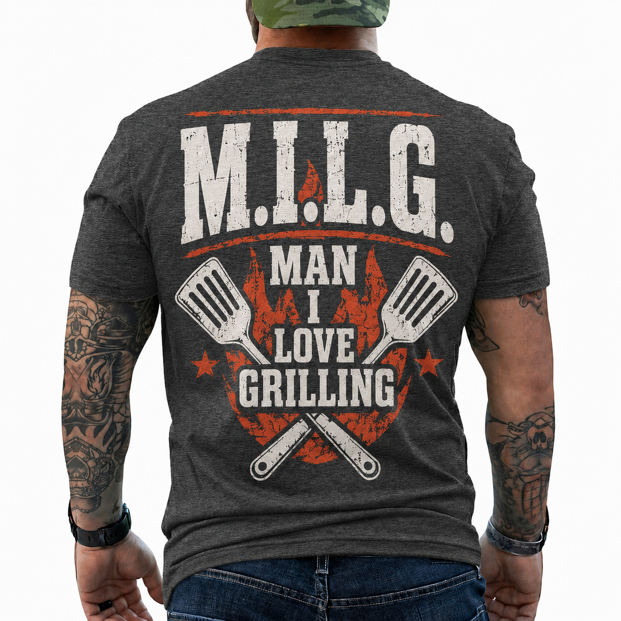 MILG Man I Love Grilling Shirt Funny BBQ Graphic Tee Grill Master Gift For Men