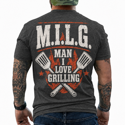 MILG Man I Love Grilling Shirt Funny BBQ Graphic Tee Grill Master Gift For Men