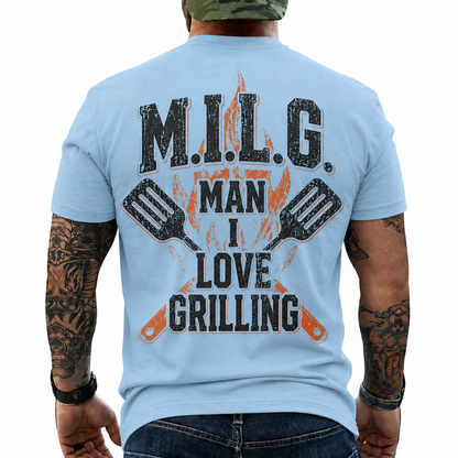 MILG Man I Love Grilling Shirt Funny BBQ Graphic Tee Grill Master Gift For Men