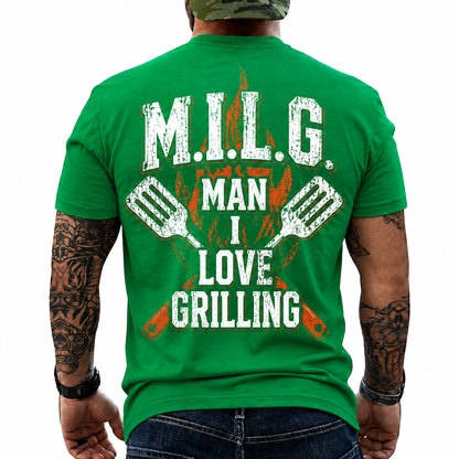 MILG Man I Love Grilling Shirt Funny BBQ Graphic Tee Grill Master Gift For Men