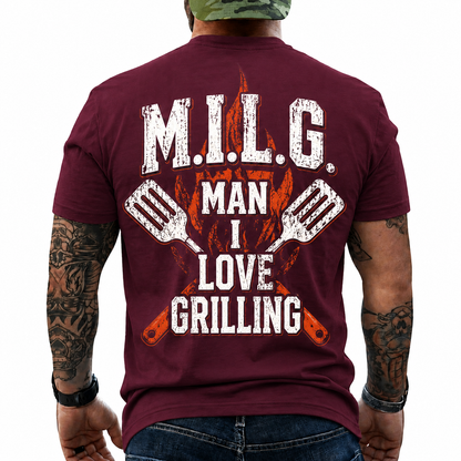 MILG Man I Love Grilling Shirt Funny BBQ Graphic Tee Grill Master Gift For Men