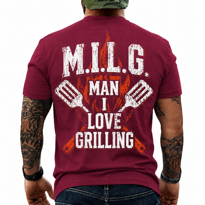 MILG Man I Love Grilling Shirt Funny BBQ Graphic Tee Grill Master Gift For Men