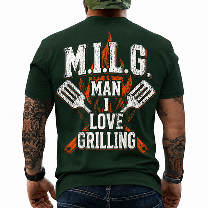 MILG Man I Love Grilling Shirt Funny BBQ Graphic Tee Grill Master Gift For Men