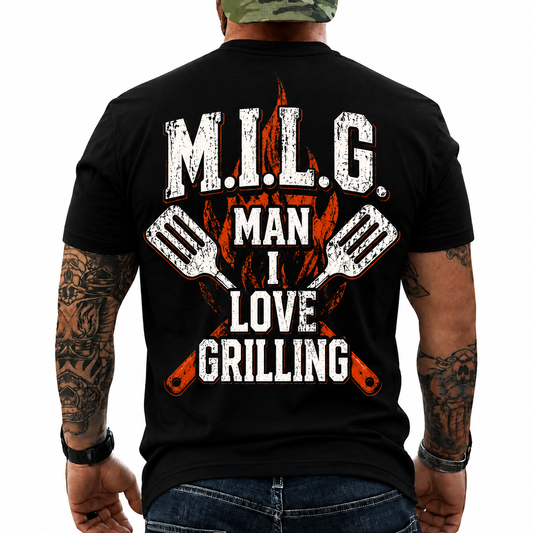 MILG Man I Love Grilling Shirt Funny BBQ Graphic Tee Grill Master Gift For Men