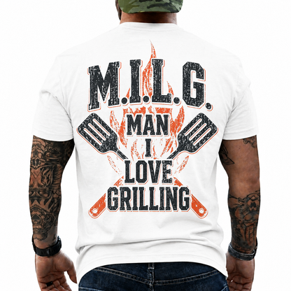 MILG Man I Love Grilling Shirt Funny BBQ Graphic Tee Grill Master Gift For Men