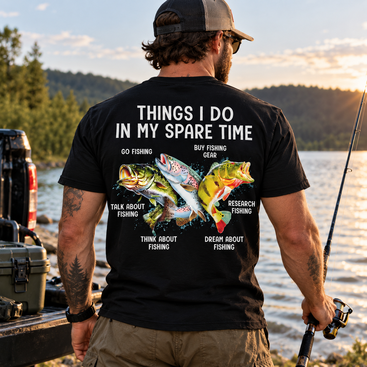 Funny Fishing Shirt Things I Do in My Spare Time Bass Trout Fisherman Graphic Tee