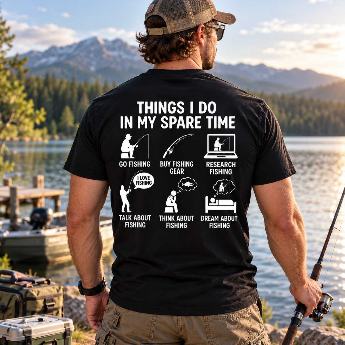 Things I Do in My Spare Time Fishing T-Shirt – Funny Fisherman Hobby Graphic Tee