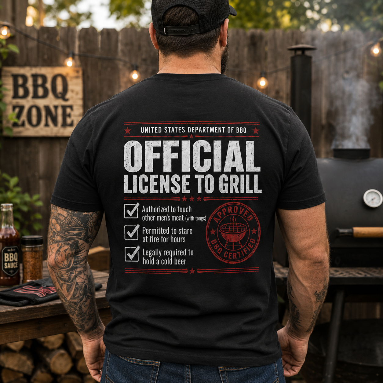 Official License To Grill Shirt Funny BBQ Certificate Graphic Tee Gift For Men