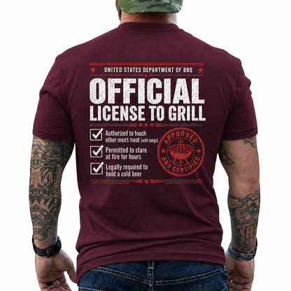 Official License To Grill Shirt Funny BBQ Certificate Graphic Tee Gift For Men