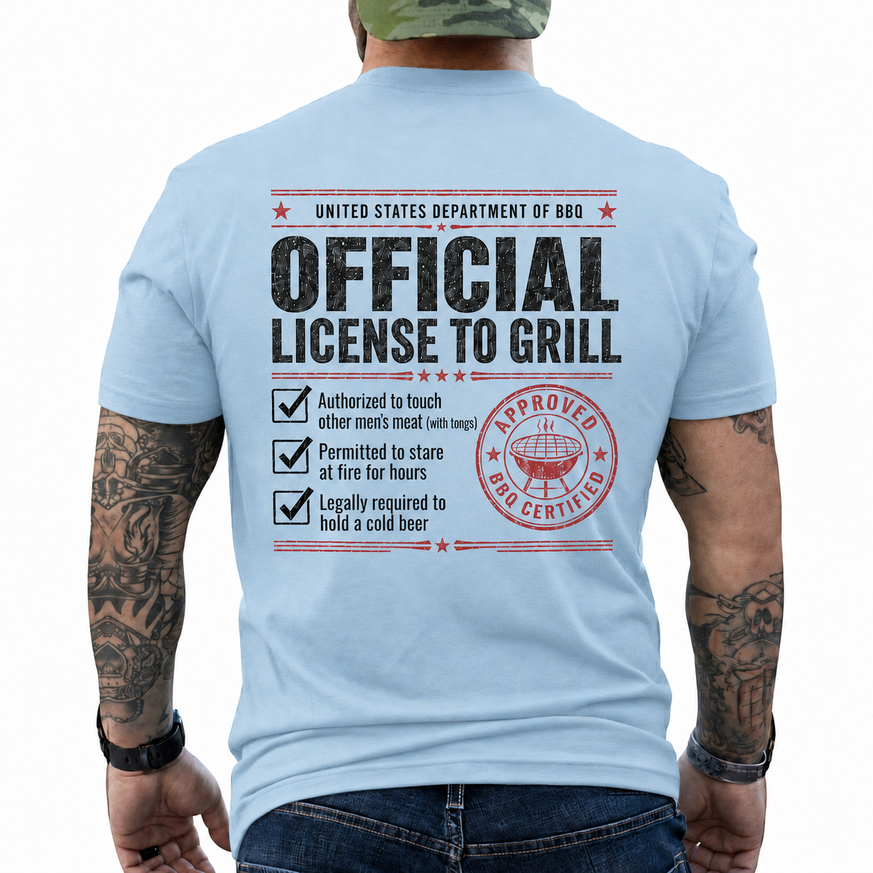 Official License To Grill Shirt Funny BBQ Certificate Graphic Tee Gift For Men