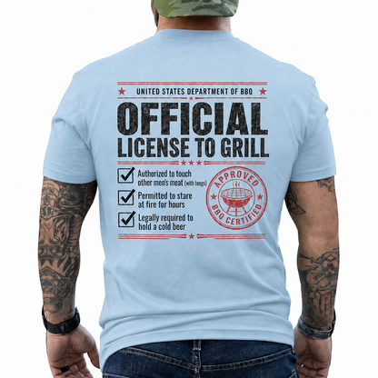 Official License To Grill Shirt Funny BBQ Certificate Graphic Tee Gift For Men