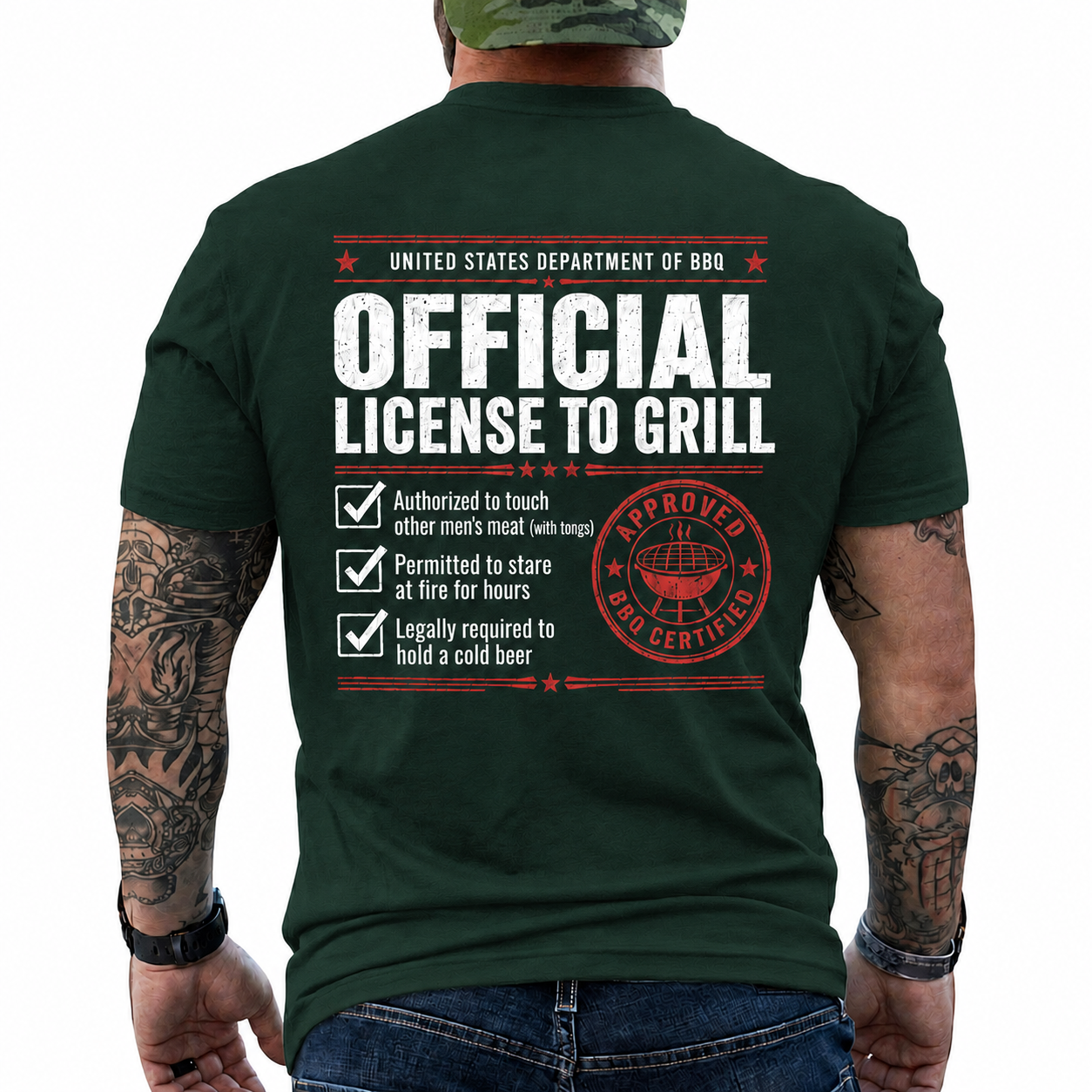 Official License To Grill Shirt Funny BBQ Certificate Graphic Tee Gift For Men